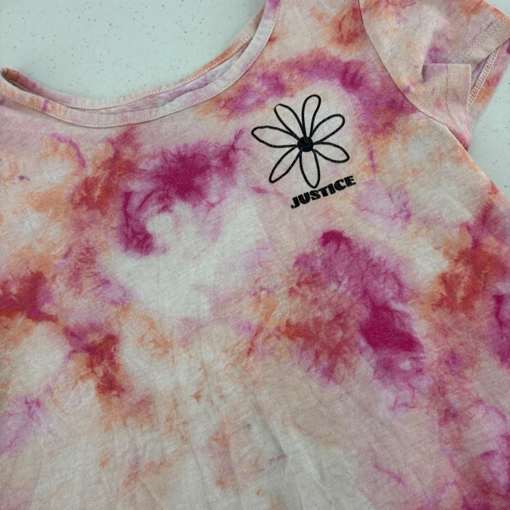 Justice Tie Front‎ T-Shirt Top Girls Pink Tie Dye Flower Graphic Size M